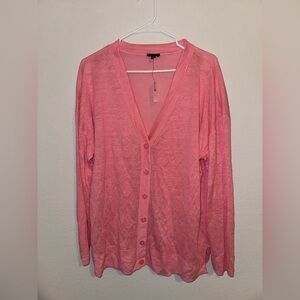 Talbots Pink Linen V-Neck Button-up Cardigan
